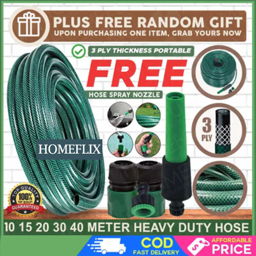 Garden Hose Set Heavy-Duty 3-Ply PVC 10M, 15M, 20M, 30M, 40M, 1/2" with Spray Nozzle for Car Wash, Gardening & Outdoor