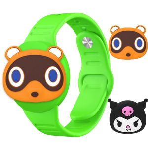 Vòng đeo tay AirTag Trẻ em Dây đeo cổ tay airTags dành cho trẻ em Dây đeo đồng hồ có thể điều chỉnh cho trẻ mới biết đi Vỏ ẩn chống thất lạc Silicone thân thiện với trẻ em cho bé trai (Xanh lá Xanh dương)
