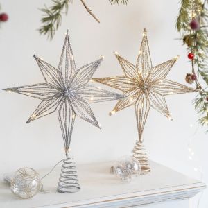 NCNC(OKDEALS01) Luminous Christmas Tree Toppers Star Glitter LED Christmas Tree Decoration Party Decor Eight-pointed Star Christmas Tree Toppers Lights New Year