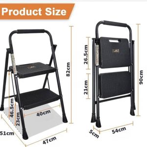 2 Step Extra Wide Anti Slip Foldable Ladder Lightweight Folding Step Stool Sturdy Steel Ladder