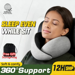 U-Shaped Travel Pillow 100% Pure Memory Foam Travel Neck Pillow Airplane Neck Support Ergonomic Design for Traveling Suitable for AirplanesOffices and Cars