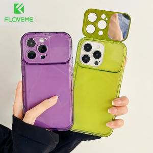 FLOVEME Push Window Mirror Bracket Phone Case For iPhone 14 13 12 11 Pro Max 14 Plus Solid Color Clear Anti-fall Soft Silicone Shockproof Back Cover For iphone X XR XS Max