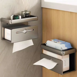 Tissue Holder Bathroom with Mobile phone holder Wall Mounted Tissue Box Waterproof Paper Towel Dispenser Storage