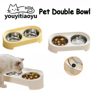 YOUYITIAOYU Pet Double Bowls Neck Support Cat Dog Food Bowls Anti-ant Dog Water Bowl Anti-spill Pet Bowl 宠物碗