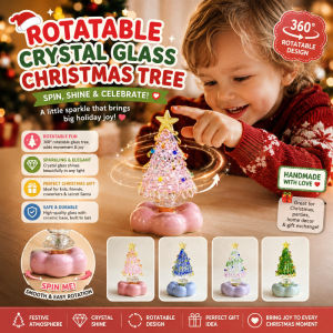 Rotatable Crystal Glass Christmas Tree with Ceramic Base Mini Xmas Tabletop Ornament Christmas Gift