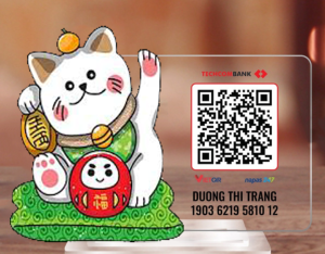 Qr Code Để Bàn Hình Mèo Thần Tài Chất Liệu Mica