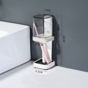 Bathroom Dustproof Toothbrush Holder with Cover Box Multi-Functional Toothpaste Bracket for Family