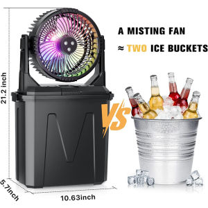 Portable Misting Fan With 10L Bucket 10-Inch Outdoor Fans Floor Water Cooling Fan With Remote 20000mAh USB Rechargeable 3 Strong Winds 3 Spray Mister 7 Colorful Light Energy Conservation For Fishing Travel Party