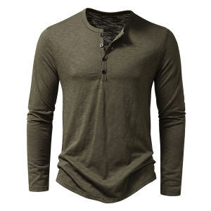 New Mens Cotton Henley T Shirt Long Sleeve T-Shirts Basic Casual Button Collar Breathable Daily Top Tees2026