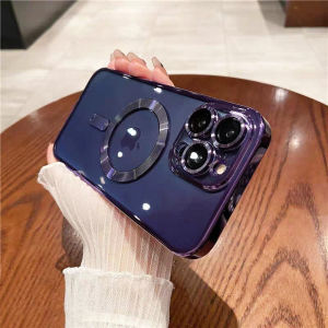With Lens Films Magnetic MagSafe Laser Plating Soft Transparent Phone Case For iPhone 16 15 14 Pro Max Plus 13 12 11 Pro Max Wireless Charging Phone Cover Clear Phone Casing Shell With Full Cover Camera Protection