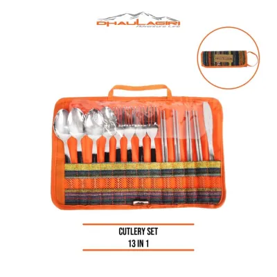 Dhaulagiri - Set Alat Makan - Cutlery Set 13 In 1 - Set Alat Makan Stainless Steel Lengkap Sendok Garpu Pisau Sumpit Anti Karat Mudah Disimpan Untuk Travel dan Camping