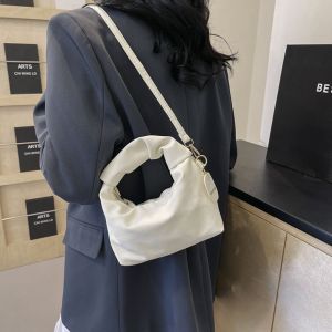 THOMA Korean Style Solid Color Hand Bag PU Pendant Pleated Handle INS Shoulder Bag Simple Luxury Fashion Crossbody Bags Girls