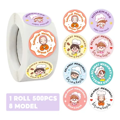 Harga Grosir - 500 Pcs Stiker Selamat Menikmati / Sticker Bulat Roll Unik / Sticker Bulat Roll Makanan Kue Terima Kasih / Tempelan Jualan Makanan 500 PCS