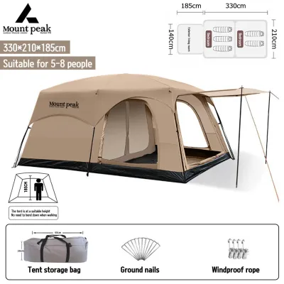 Mount Peak Camping Tent 5-14 People Family Large Tent Outdoor Portable Waterproof Sunscreen 2-Room Double-Layer Large Tent