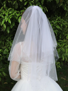 Bridal Veil Pearls for Pageant Prom Headwear Elegant Mantilla Girl Headpiece Photo Props Single Layer Veil