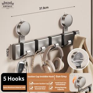[SG Seller]Space aluminum foldable coat hook kitchen towel rack suction cup invisible coat hook shelf