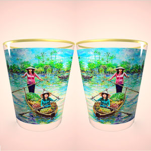 Chén uống rượu ly rượu thủy tinh in tranh vẽ Áo Dài Phụ Nữ Việt Nam - Quà lưu niệm độc đáo