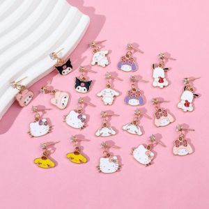 1Pair Sanrio Cartoon Anime Hello Kitty Earrings Cute Kuromi Melody Pacha Cinnamonroll Silver Needle Earring Girl Cartoon Earring