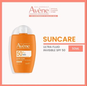 AVENE Ultra Fluid Invisible SPF 50 High Protection Against UVB UVA & HEV Blue Light Lightweight Invisible Fluid Texture Non-Greasy Everyday Face Sunscreen Shield High Tolerance Formula For Fragile Sensitive Skin 50ml