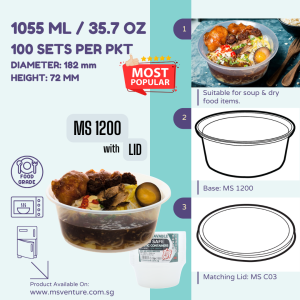 {MSV-WS} Round Microwavable Plastic Takeaway Containers (770ml-2340ml) Anti Leak Durable MS 1100 1200 1600 1750 2300