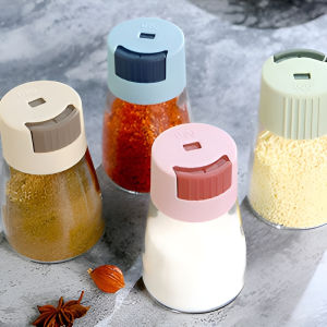 Press Type Glass Seasoning Bottle with Pressure Control for Cooking Kitchen Use 0.5g Salt Quantitative Dispenser Seasoning Jar