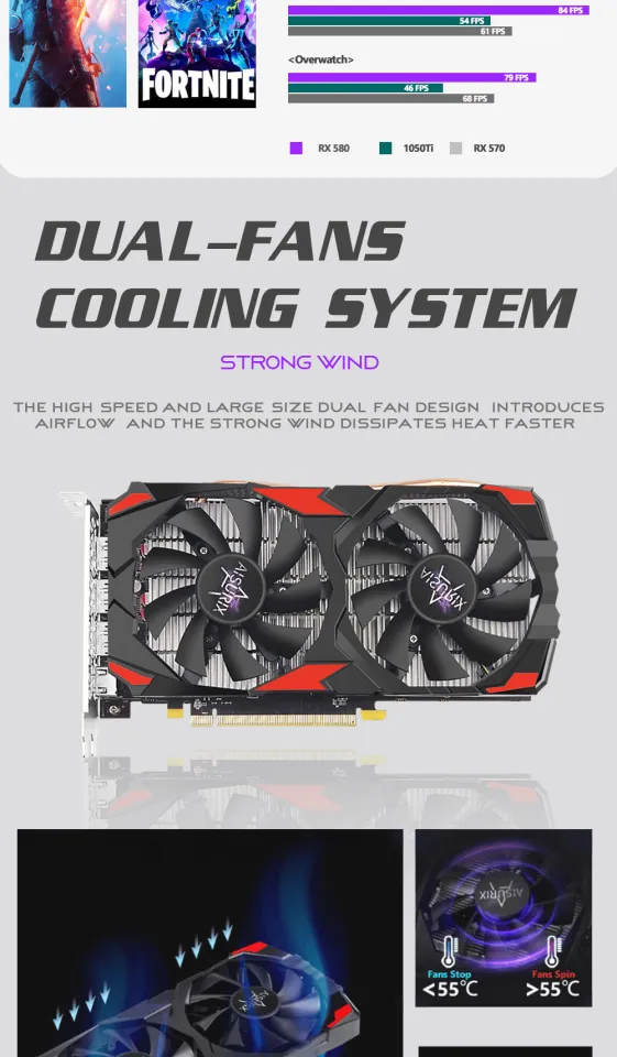 AISURIX RX 580 8GB Graphics Card Computer GPU Radeon AMD Video