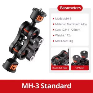 Double Ball Head Shoe Mount Adapter Magic Arm Bracket 360°Rotation 1/4 Screw interface For Monitor /lighting/microphone