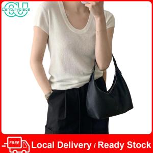 [Local Delivery] PU Underarm Bags Solid Color Crescent Hobo Bag for Women Travel Shopping Work