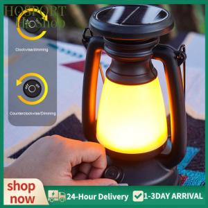 【HPS】 Vintage Portable Lantern 800mAh/1200mAh LED Camping Lamp Type-C USB Solar Charging Waterproof for Hiking Cafe Restuarant