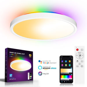Smart WiFi Bluetooth Remote Dimmable RGBCW Color Changing Modern Ultra-Thin Round Ceiling Light with Alexa Voice Control