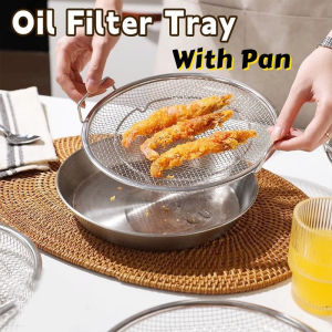 CuddleCove Kitchen Oil Filter Tray with Pan Stainless Steel Double Ear Frying Filter Mesh Plate Drain Strainer
