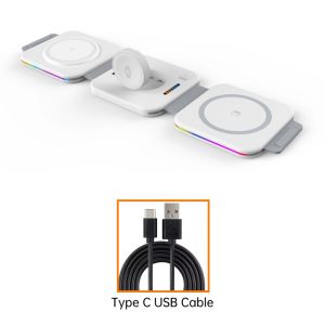 INOVAGEN RGB light 3 in 1 Magsafe Charging PadTravel Wireless Charging StandFoldable Wireless Charger For PhoneSmartWatchEarbuds Desk Charging Pad