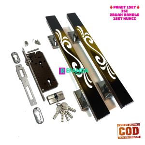 1set lock body kunci dan 2buah gagang tarikan handle pintu rumah untuk pintu depan dan kamar daun pintu1