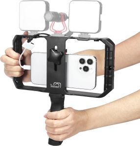 Taisioner Smartphone Video Rig Hand Girp Stabilizer Filmmaking Case    Phone girp with rig phone video stabilizer cold shoe for film maker Compatible with iphone 15/14/13/12/ Pro Max and Android