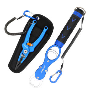 SANLIKE Aluminum Alloy Fishing Gripper with Scale Maximum Load 18kg Corrosion-resistant Fish Lip Grip 360° Rotating Fishing Grabber Plier Aluminium Fishing Pliers Split Ring Plier Cutting Plier Multifunctional Fishing Tackle Tool