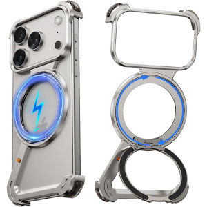 Z Metal Case for iPhone 17 Pro Max Case[Compatible with Magsafe] Frameless Metal with 360°Rotating Ring Stand Protective CoverSlim Shockproof Thin Bumper Cases for iPhone 17 Pro CaseiPhone Air Case16 Pro max 15 Pro