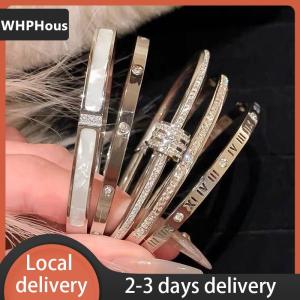 [COD] WHPHous Ship within 24 hours Light Luxury High-End Micro-Inlaid Full  Bracelet Female Fashion Simple Titanium Steel Non-Fade Bracelet All-Match