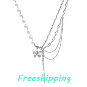 baoxue Sáng bóng pha lê bướm Vòng cổ tinh tế nhiều lớp ngọc trai xương đòn chuỗi dây chuyền cho phụ nữ 2022 xu hướng thẩm mỹ đồ trang sức