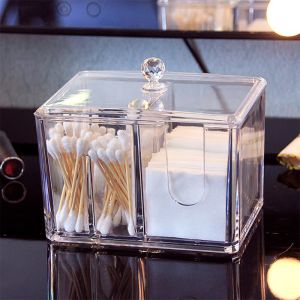 Transparent With Cover Cotton Storage Box Cotton Swab Box  透明带盖化妆棉收纳盒棉签盒子