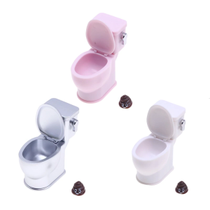Pink White Silver Dollhouses Toilet Miniature Plastic Model Flushing Noise Feature Realistic Bathroom Furniture Decors