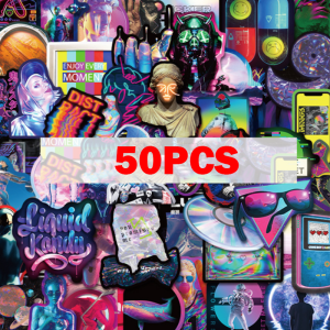 50PCS Mixed INS Style Laser Cartoon Sticker Bike Travel Luggage Guitar Laptop Fridge Waterproof