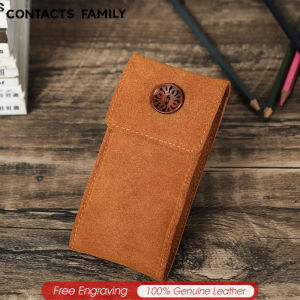 CONTACTS FAMILY Cow Suede Leather Single Slot Watch Bag Watches Soft Protective Holder Travel Protable case Handmade Wooden Button Gift for Father&Friends