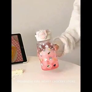 Kids Water Bottle Straw Cup Leakproof Dual Sip Portable With Handle School Lunch Tumbler Cute Design