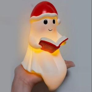 ZENGD Warm Glow Ghost Reading Lamp Button Cells Battery Operated Illuminated Christmas Ghost Light Spooky Desk Ornament Durable Resin Cute Spooky Nightlight Bookshelf
