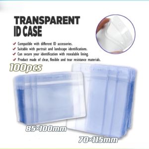 100PCS/PK ID Holder with Zip Lock Vertical and Horizontal ID Case ID Protector Transparent Plastic