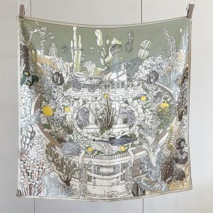 Vintage-style underwater Utopia silk scarf 90x90 cm. Luxurious square scarf headscarf neck scarf travel scarf suitable for office wear everyday use or as a gift.