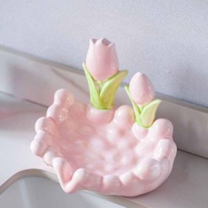 Sincecu Bathroom Soap Dish Ceramic – Tilted Drain Flower Design No More Wet Soap