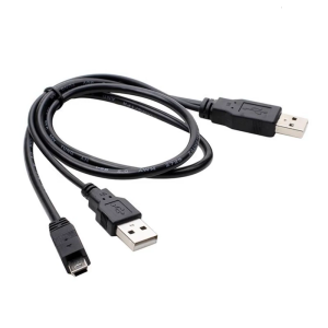 Highly Speed Double USB2.0 To Mini 5Pin Y Splitter Cable With Extra Power For External Hard Drive HDDs Date Cable