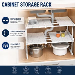 RGFV STORE Có thể điều chỉnh độ rộng Giá để đồ trong tủ Có thể xếp chồng lên nhau Có thể mở rộng Giá đỡ bồn rửa dạng kéo dài Giá để giày có thể mở rộng Đa năng Giá để đồ dưới bồn rửa Nhà bếp
