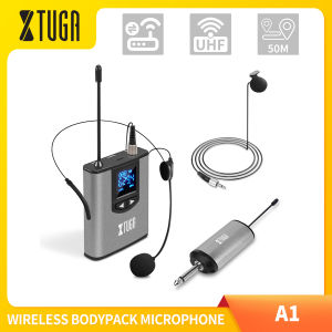XTUGA A1 UHF Wireless Microphone with Whole Metal Portable Mini Bodypack Transmitter Match Headset & Lapel Microphone and Rechargeable Receiver Built-in 1/4" Output for Teacher Speech Interviews Vlog Recording